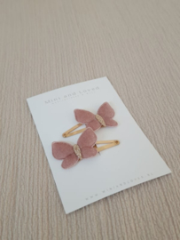 Butterfly Velvet old pink clip middel (3 stuks)