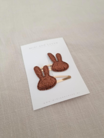 Bunny clip Glitter Brown middel (3 stuks)