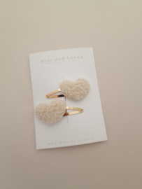 Teddy Heart beige clip middel (3 stuks)
