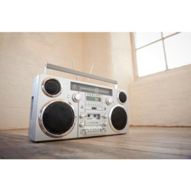 Jaren '80 stijl ghettoblaster met DAB+-radio, CD-speler, cassettedeck en bluetooth, zilver - GPO