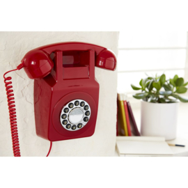 Seventies muurtelefoon met druktoetsen - rood