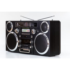 Jaren '80 stijl ghettoblaster met DAB+-radio, CD-speler, cassettedeck en bluetooth, zwart - GPO