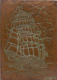 art nr: 669 antieke koper gravure van het H.M. Fregat