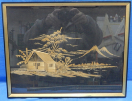 art nr: 603 vintage Bamboe Stro reliëf schilderij