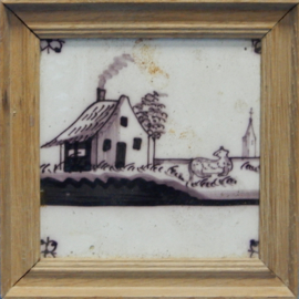 art nr: 716 vintage wandtegeltjes ingelijst uit 1700-1750