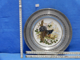 art nr: 657 vintage tinnenbord met paradijs vogel op keramiek