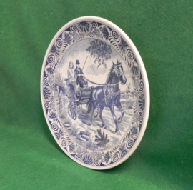 art nr: 430 vintage delft Blauw bord paard en wagen