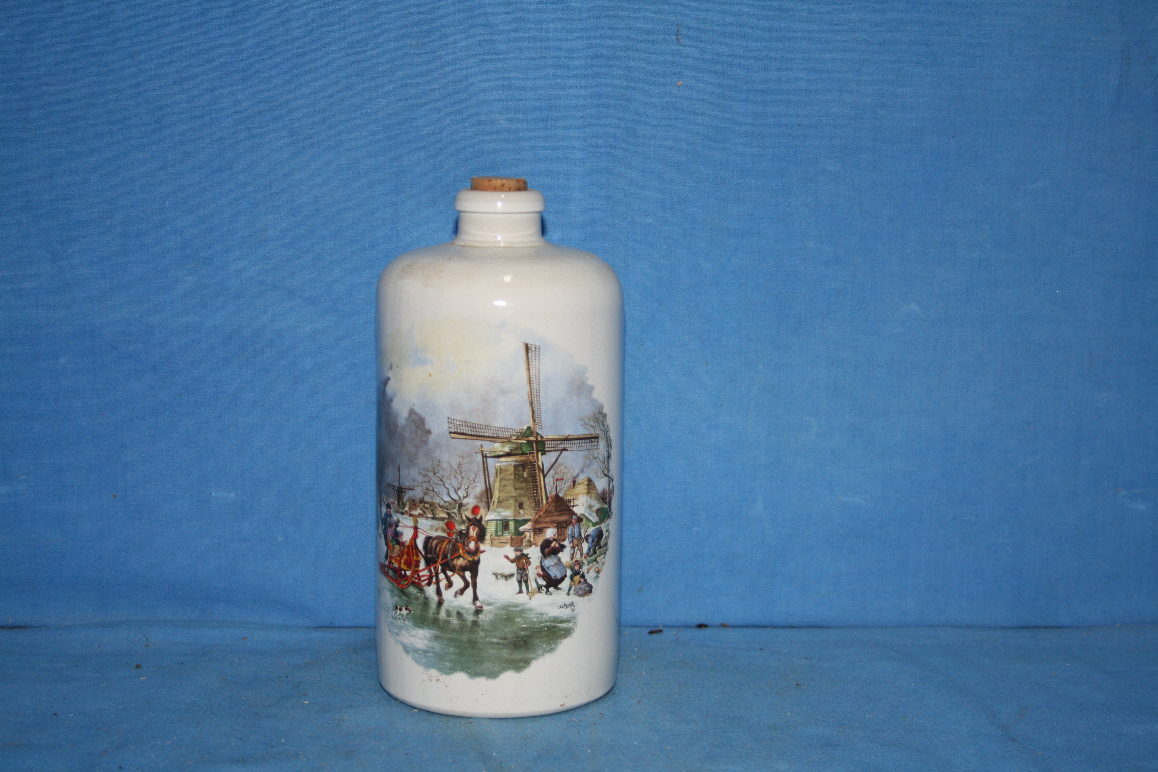art nr: 1101 vintage jeneverfles met winterlandschap afbeelding