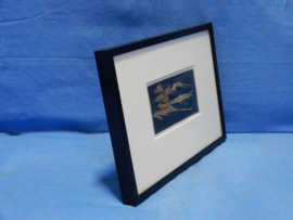 art nr: 728 vintage Japanse schilderijtje met papier snijwerk