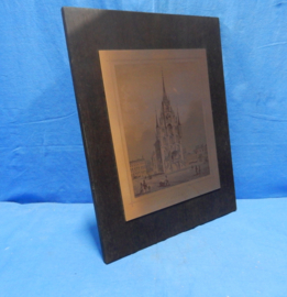art nr: 624 vintage koperen ets plaat de markt en stadhuis in Gouda