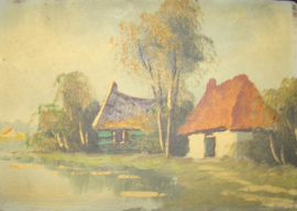 art nr: 427 antiek schilderij met boerderijen