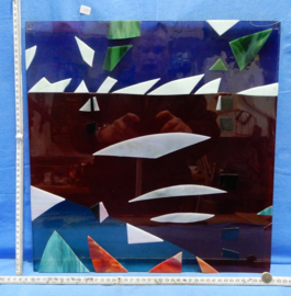art nr: 694 vintage decoratie ruit met gekleurd glas