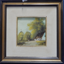 art nr: 675 vintage schilderijtje van Rieleef, boerderij met hooizolders