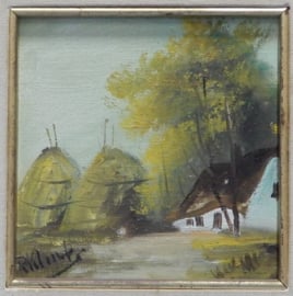 art nr: 675 vintage schilderijtje van Rieleef, boerderij met hooizolders