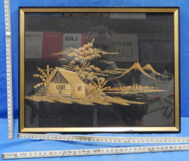 art nr: 603 vintage Bamboe Stro reliëf schilderij