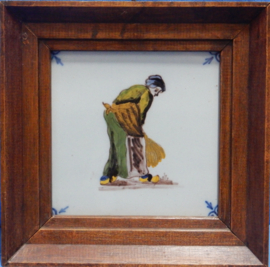 art nr: 653 antieke wandtegel van tuin blad opruimer