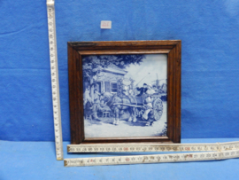art nr: 626 vintage Delfts Blauwe tegel van koets met paarden