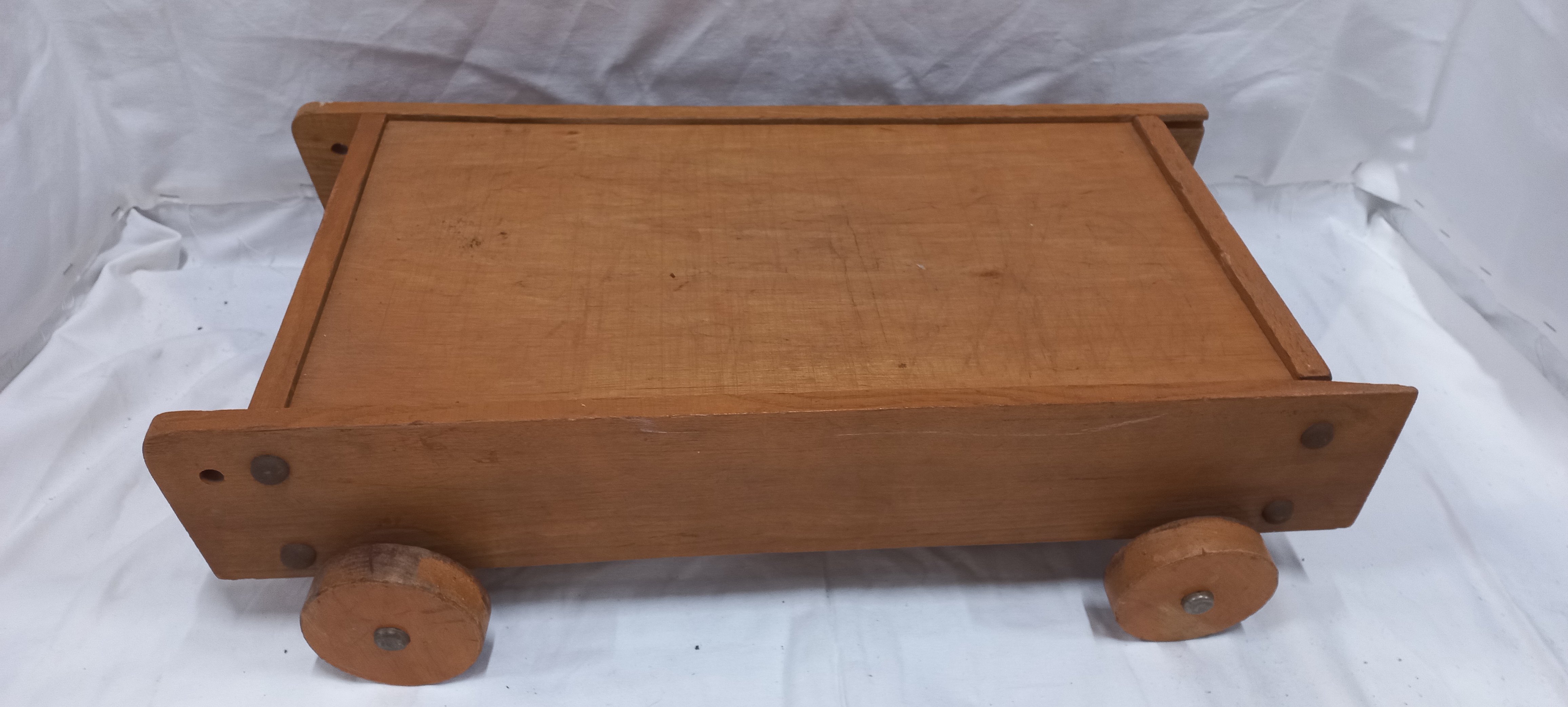 art nr: 1127 vintage bouwblokken houten kar vol