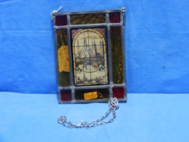 art nr: 642 vintage glas in lood raam met afbeelding ijs tafereel