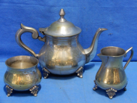art nr: 613 antiek zilveren thee set met suiker en melk kan