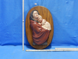 art nr: 730 vintage gipsen plaque in 3D van Maria met kind