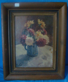 art nr: 182 vintage schilderij bloemenvaas met bloemen