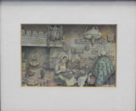 art nr: 606 vintage 3D schilderij met een keukenafbeelding uit 1700