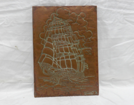 art nr: 669 antieke koper gravure van het H.M. Fregat