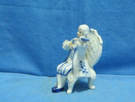 art nr: 1476 vintage Delft Blauwe beeldje van een vioolspeler