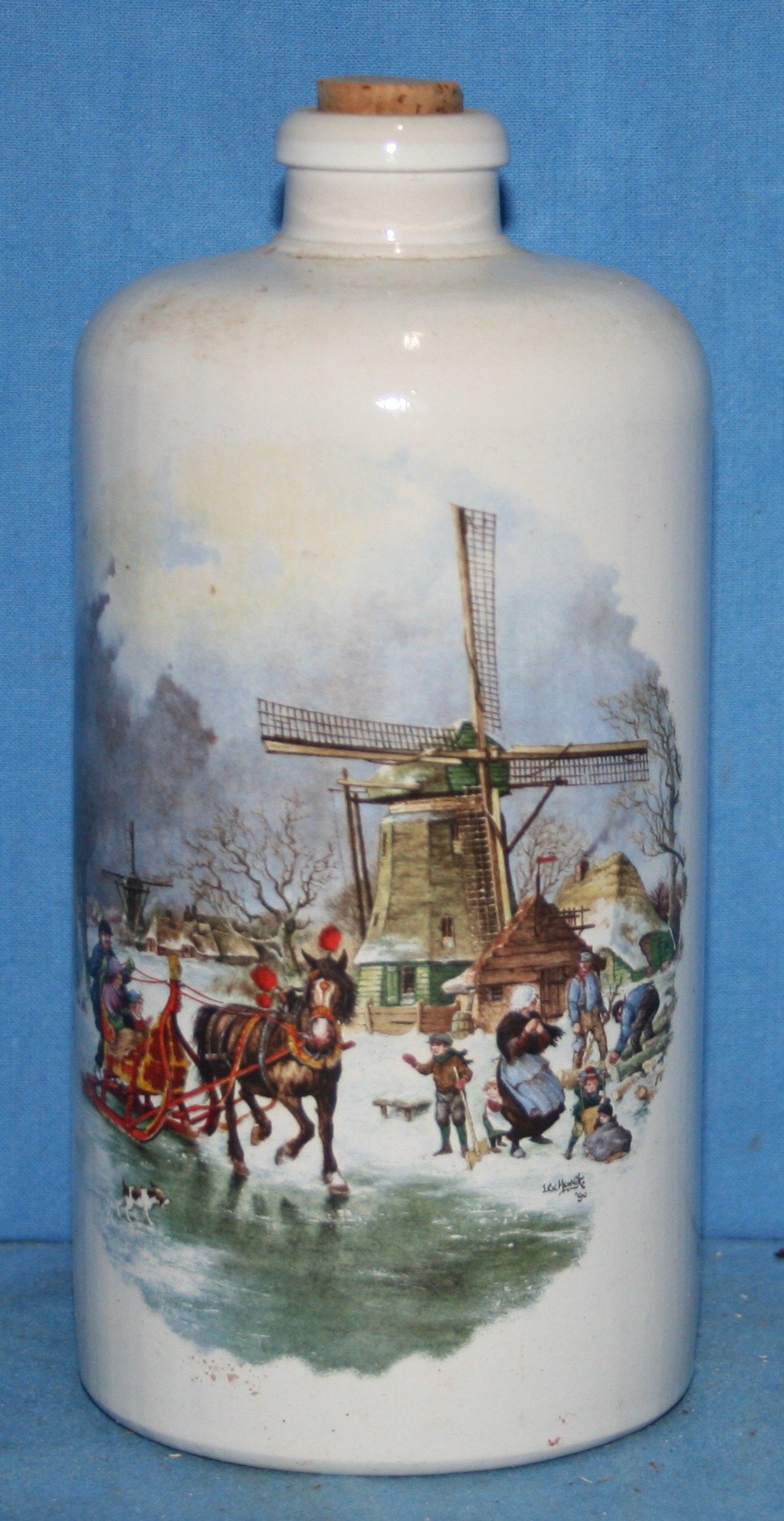 art nr: 1101 vintage jeneverfles met winterlandschap afbeelding