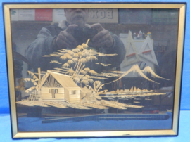 art nr: 603 vintage Bamboe Stro reliëf schilderij