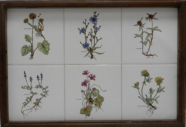 art nr: 973 antiek dienblad met witte tegels met kruiden versierd