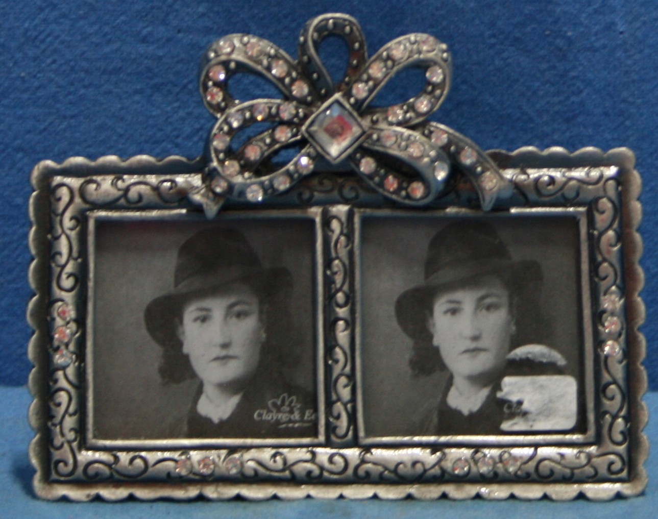 art nr: 1173 vintage verzilverd dubbel fotolijstje