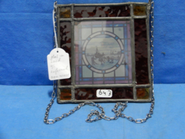 art nr: 643 vintage glas in lood raam met afbeelding ijs tafereel