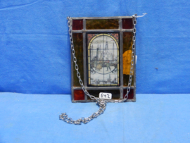art nr: 642 vintage glas in lood raam met afbeelding ijs tafereel