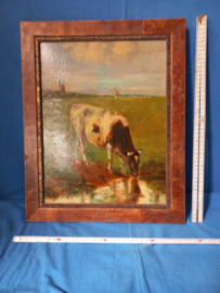 art nr: 475 vintage schilderij met koe afgebeeld