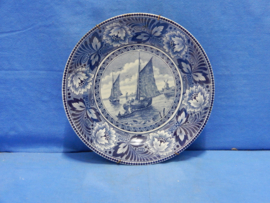 art nr: 783 vintage Delfts Blauw schaal zeilschepen op het IJsselmeer