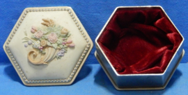 art nr: 804 vintage verzilverd sieraden bewaar potje met keramiek deksel