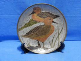 art nr: 711 vintage koperen bord met eenden afbeeldingen