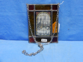 art nr: 642 vintage glas in lood raam met afbeelding ijs tafereel