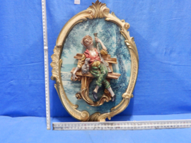 art nr: 632 vintage 3D schilderij van een oude jager op een bankje