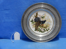 art nr: 657 vintage tinnenbord met paradijs vogel op keramiek