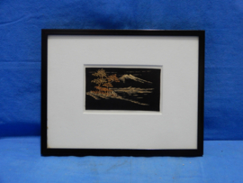 art nr: 728 vintage Japanse schilderijtje met papier snijwerk