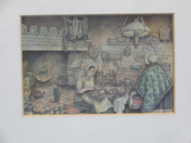 art nr: 606 vintage 3D schilderij met een keukenafbeelding uit 1700
