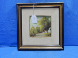 art nr: 675 vintage schilderijtje van Rieleef, boerderij met hooizolders
