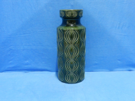 art nr: 1080 vintage groene gedecoreerde oude vaas