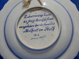 art nr: 762 vintage delft blauw gedenkbord van een huwelijksfeest 1946