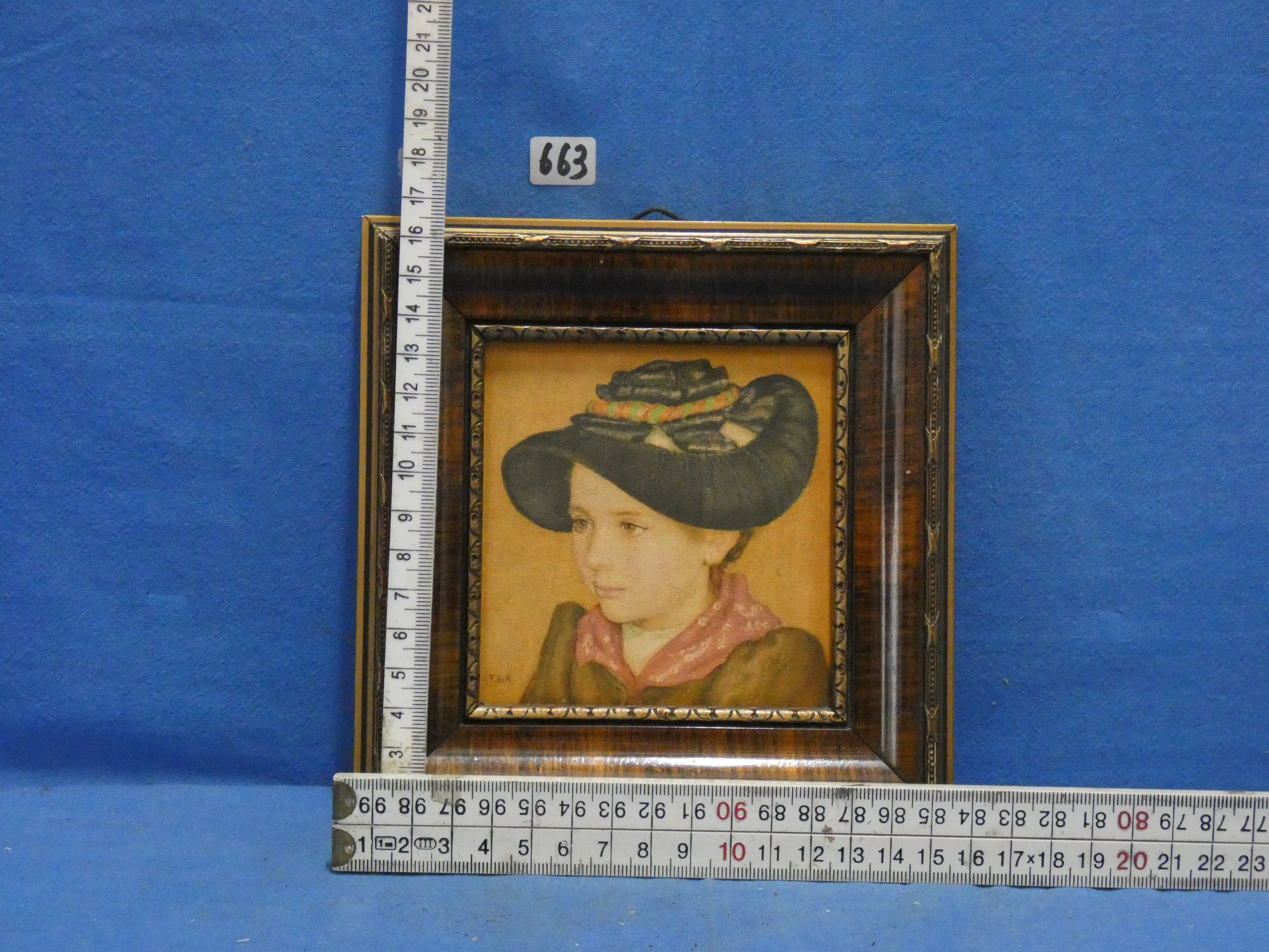 art nr: 663 antiek portret schilderijtje van F de R