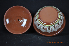 art nr: 1592 vintage Egyptische rood stenen pot met deksel