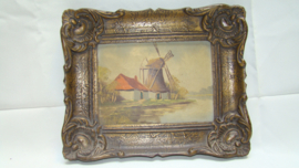 art nr: 426 antiek schilderij met molen en boerderij